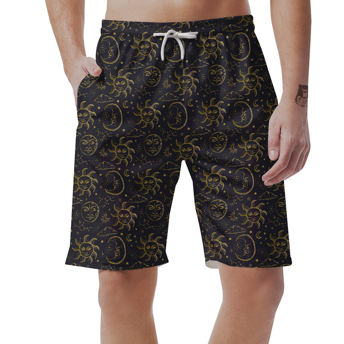 Celestial Gold And Black Print Pattern Men's Shorts-grizzshop