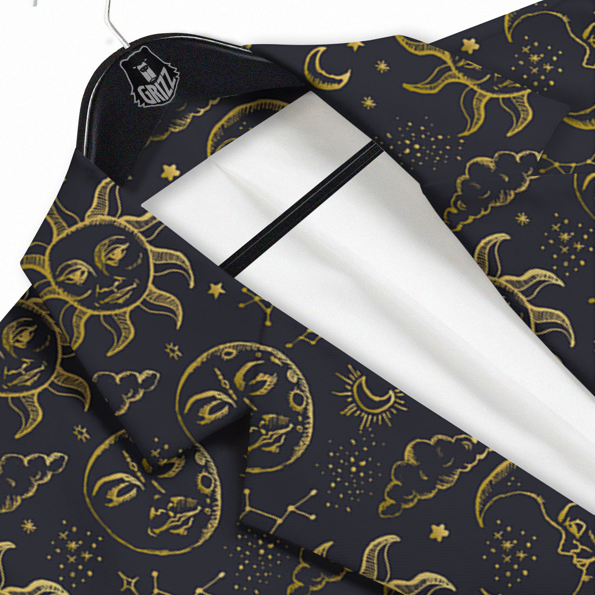 Celestial Gold And Black Print Pattern Men's Sport Coat-grizzshop