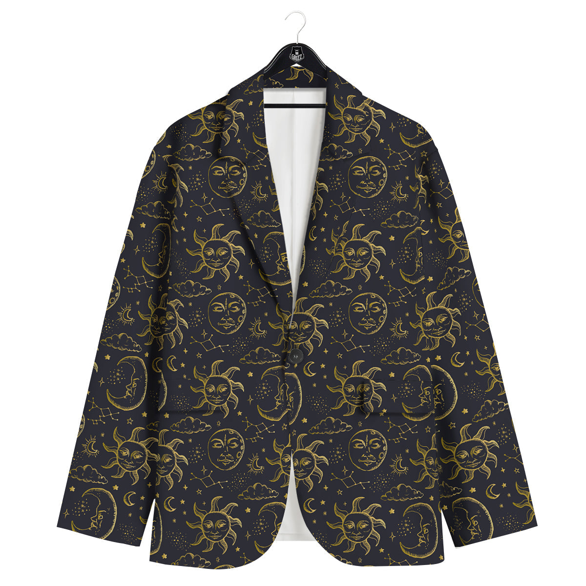 Celestial Gold And Black Print Pattern Men's Sport Coat-grizzshop