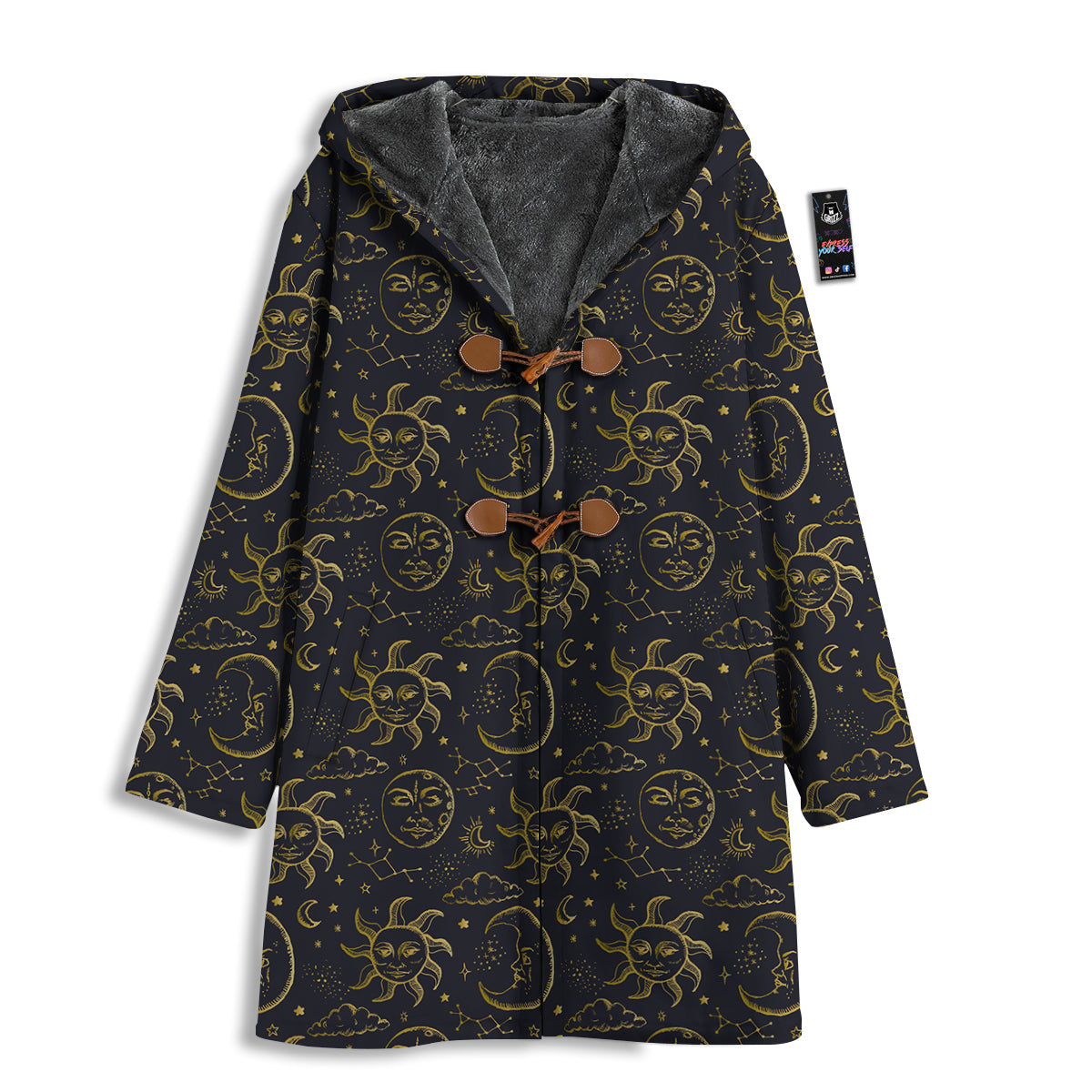 Celestial Gold And Black Print Pattern Men's Windbreaker Jacket-grizzshop