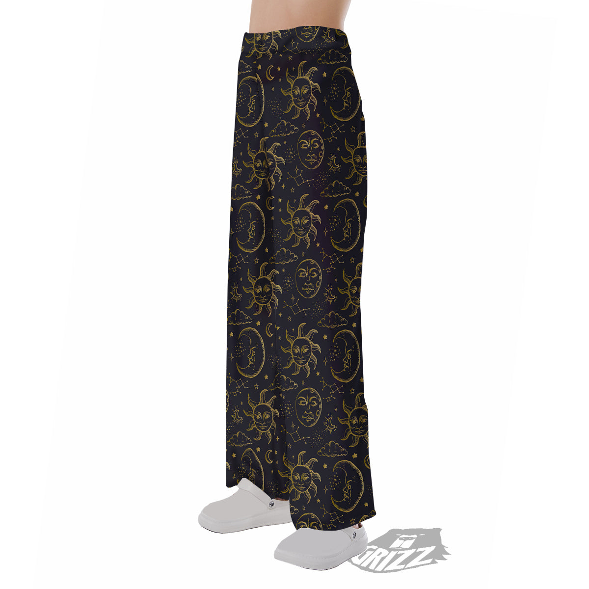 Celestial Gold And Black Print Pattern Pajama Pants-grizzshop