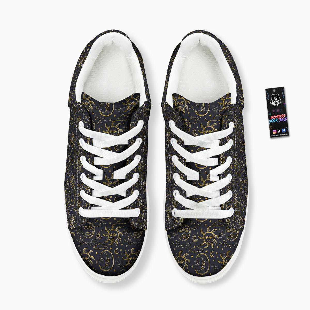 Celestial Gold And Black Print Pattern Platform Shoes-grizzshop