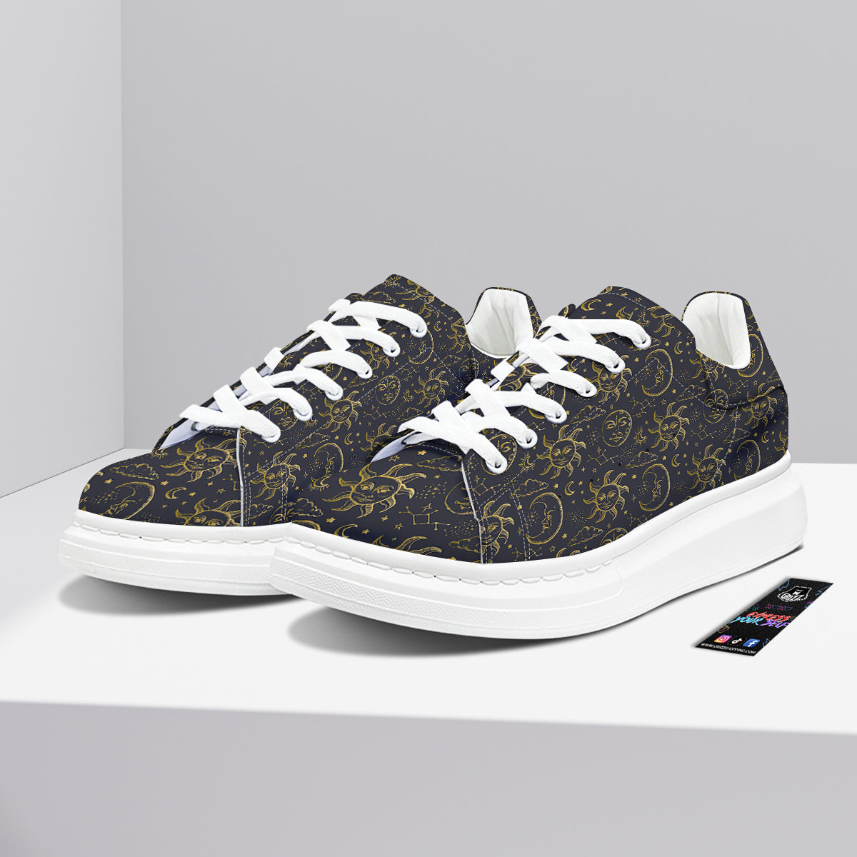 Celestial Gold And Black Print Pattern Platform Shoes-grizzshop