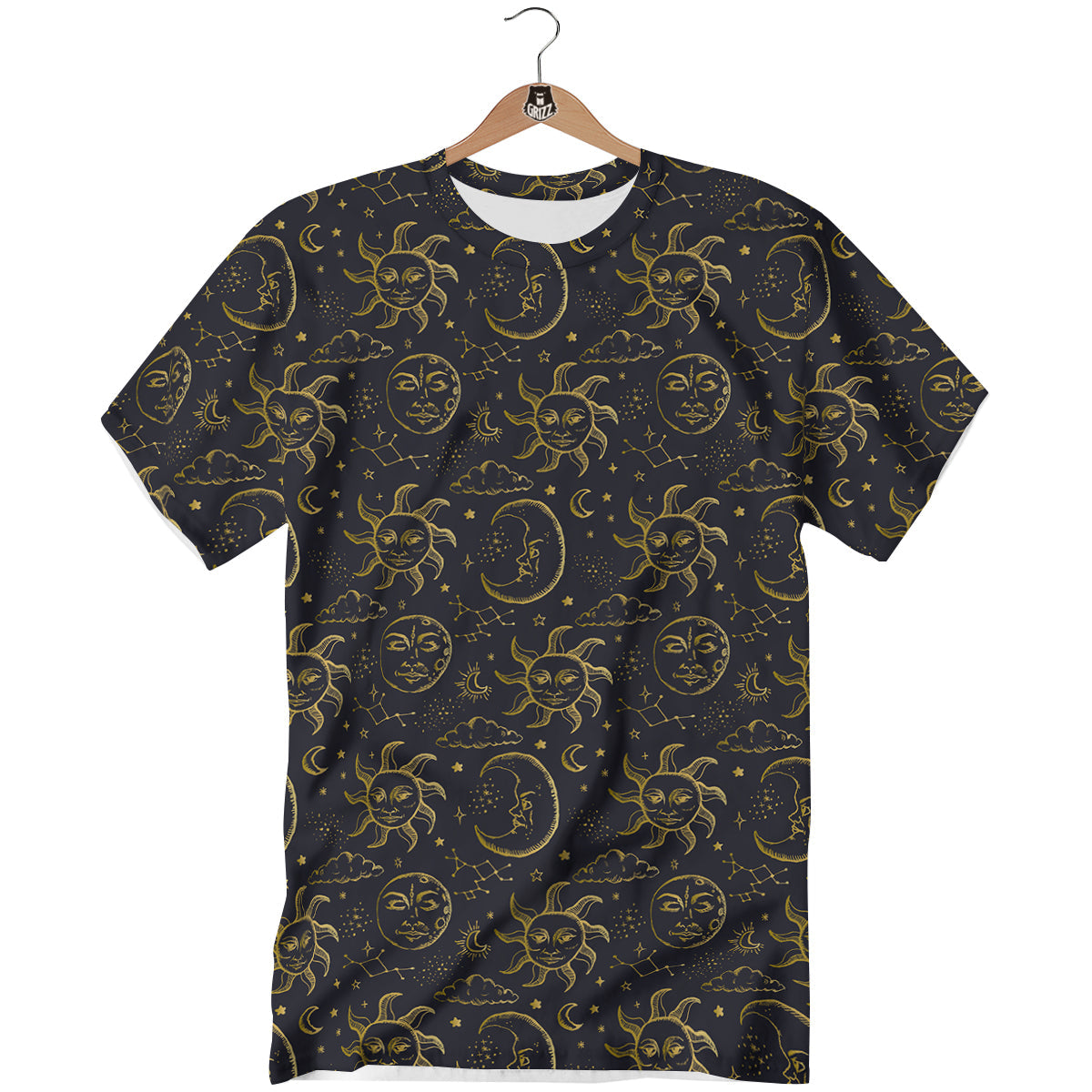 Celestial Gold And Black Print Pattern T-Shirt-grizzshop