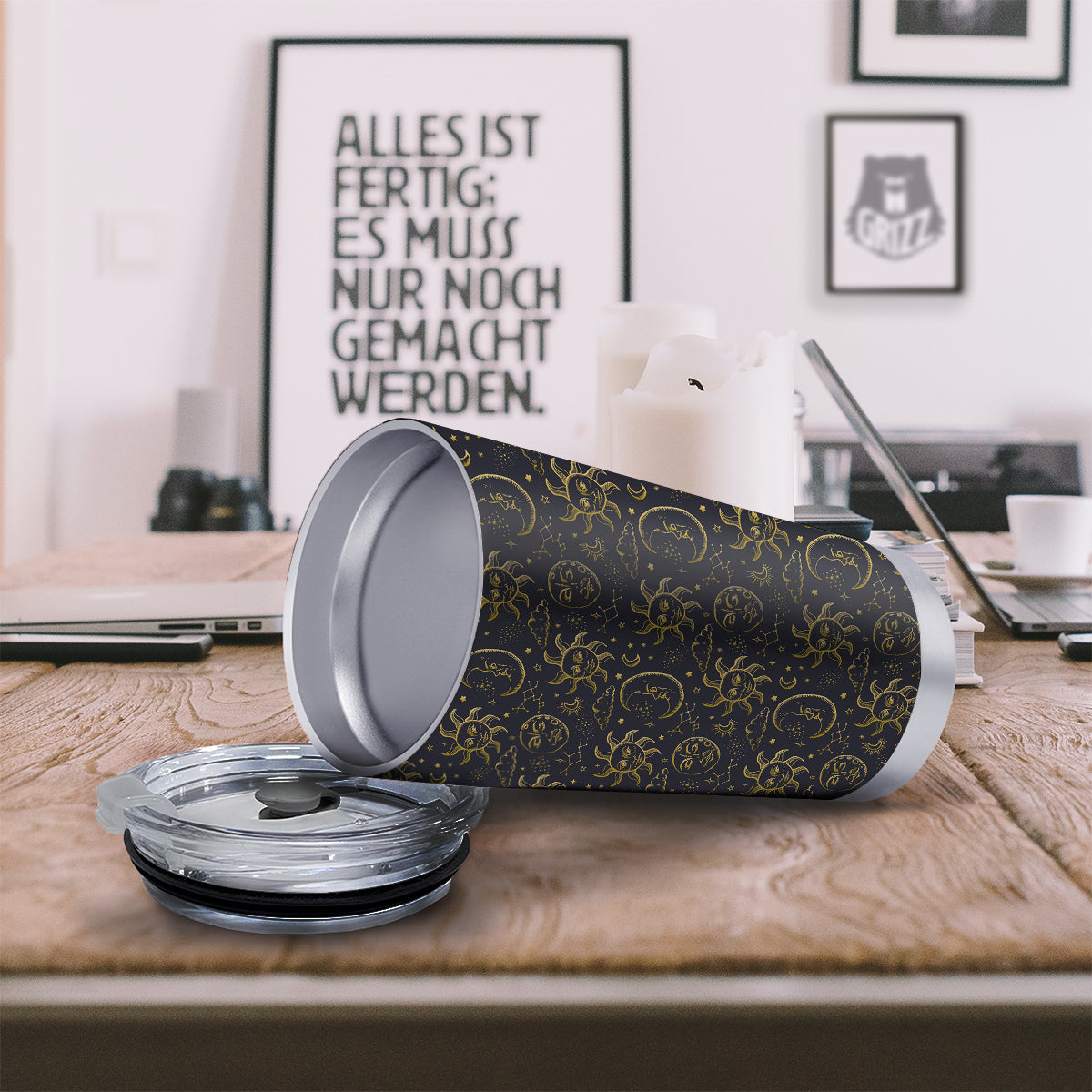 Celestial Gold And Black Print Pattern Tumbler-grizzshop