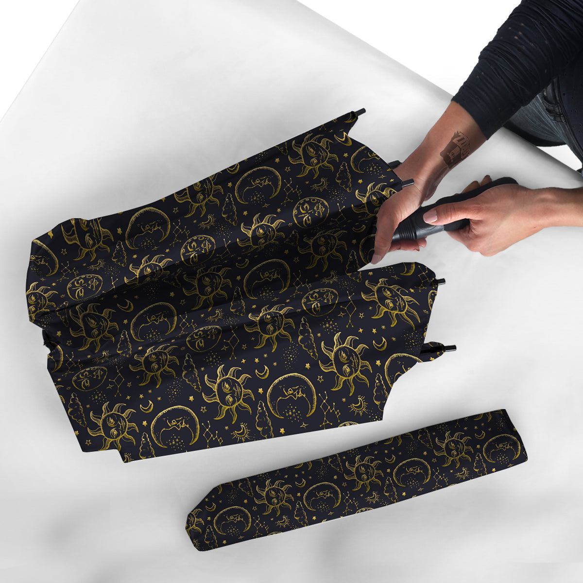 Celestial Gold And Black Print Pattern Umbrella-grizzshop