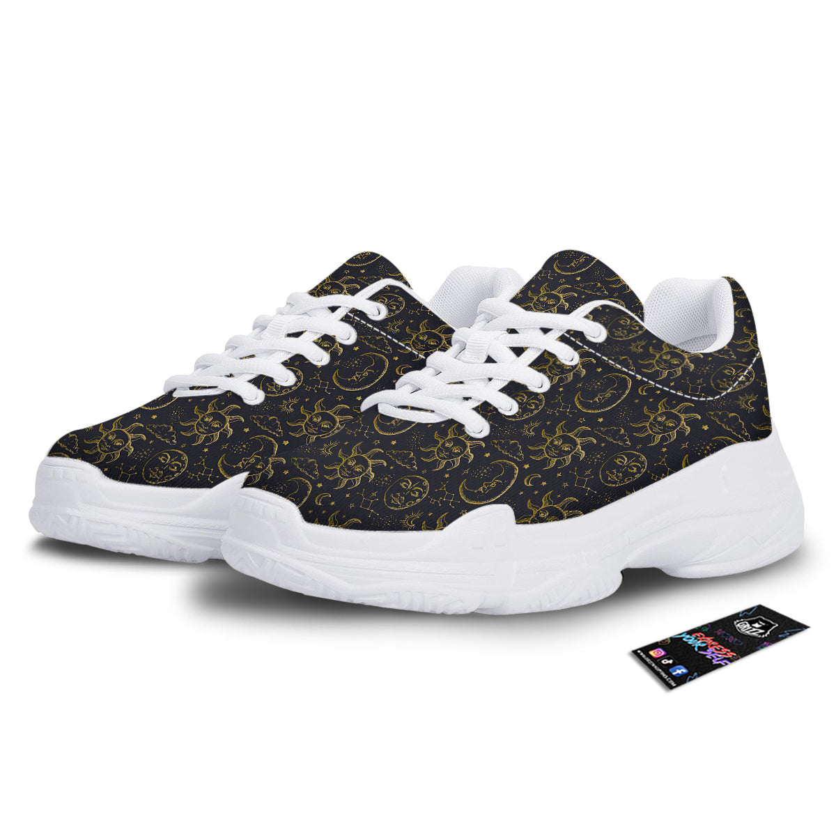 Celestial Gold And Black Print Pattern White Chunky Shoes-grizzshop