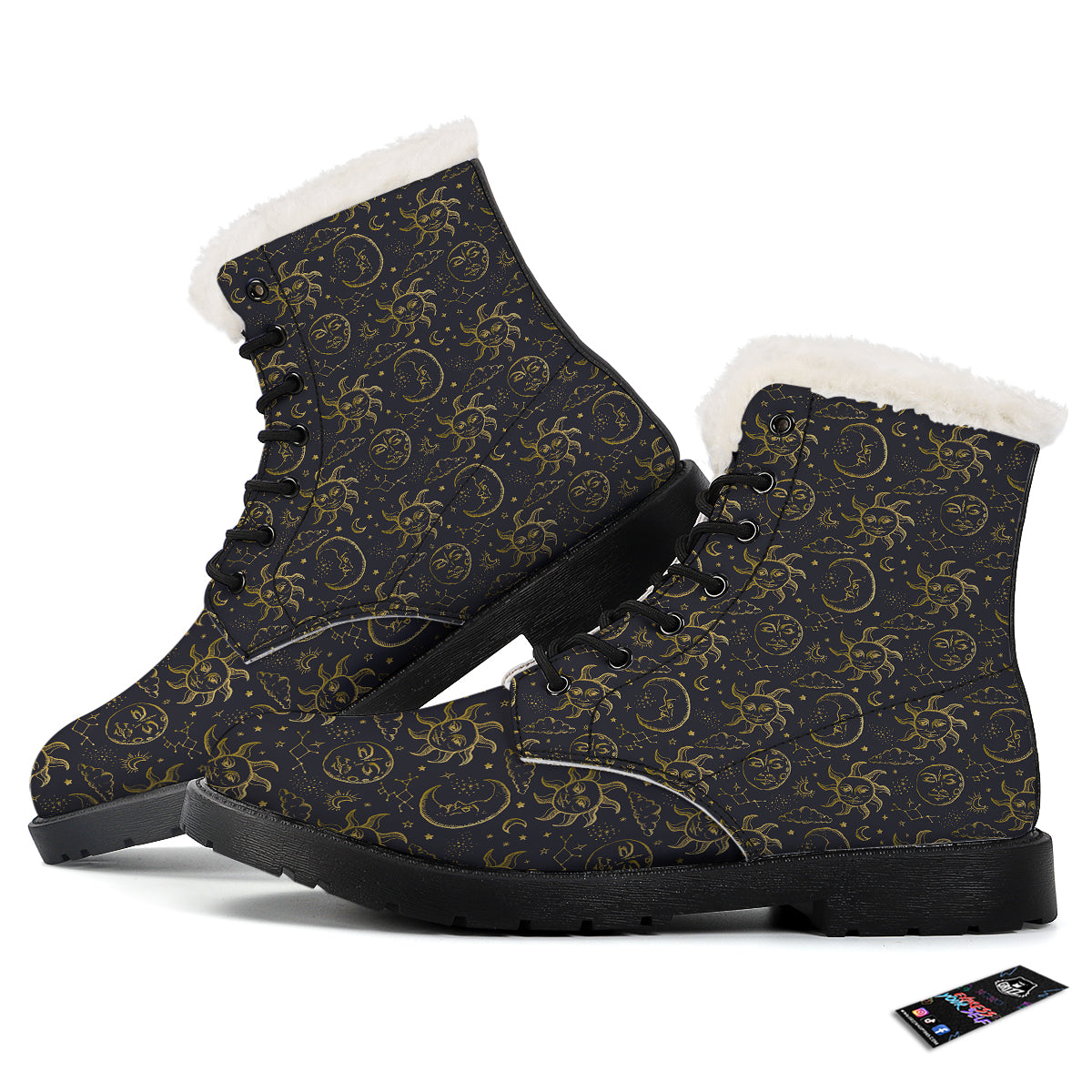 Celestial Gold And Black Print Pattern Winter Boots-grizzshop