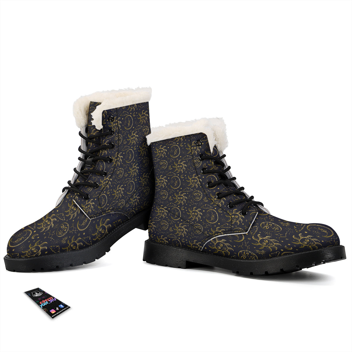 Celestial Gold And Black Print Pattern Winter Boots-grizzshop