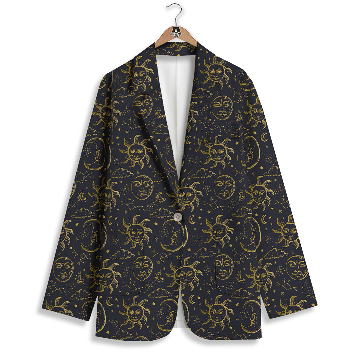 Celestial Gold And Black Print Pattern Women's Blazer-grizzshop