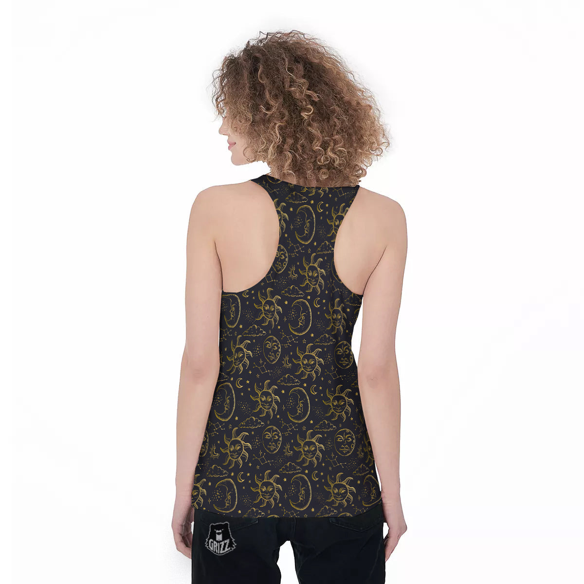Celestial Gold And Black Print Pattern Women's Racerback Tank Top-grizzshop