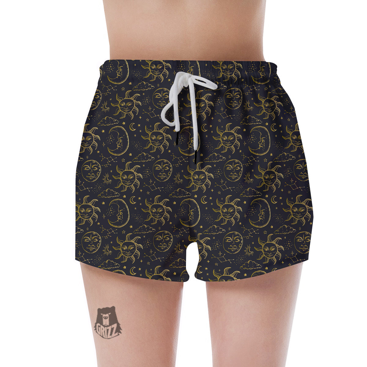 Celestial Gold And Black Print Pattern Women's Shorts-grizzshop