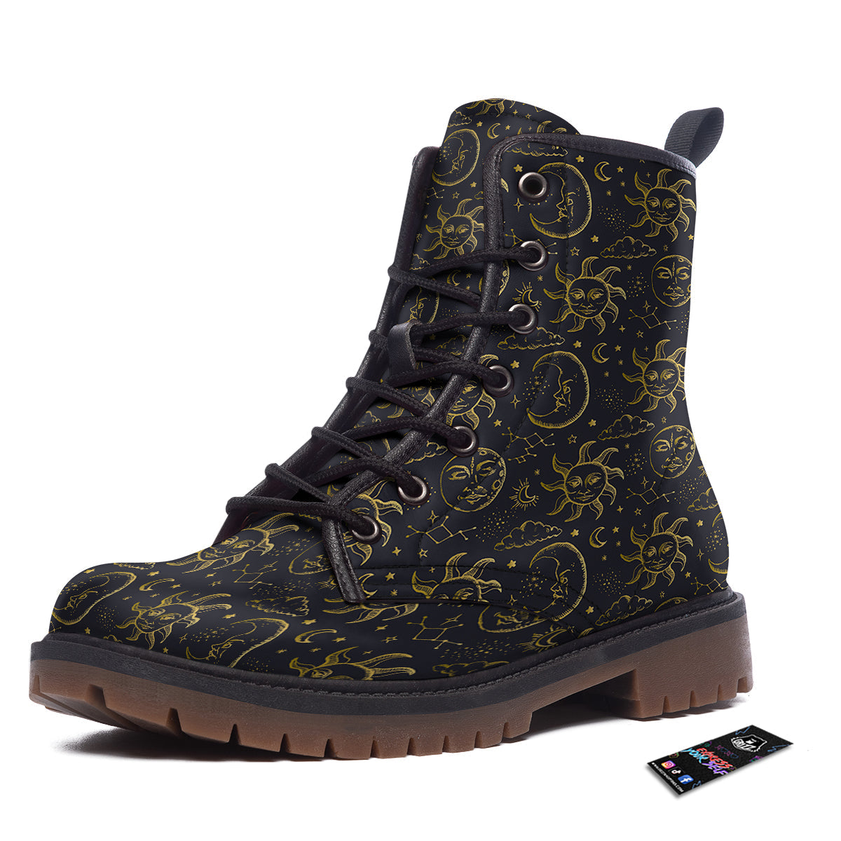 Celestial Gold And Black Print Pattern Work Boots-grizzshop