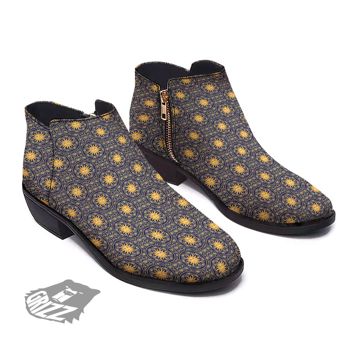 Celestial Gold And Blue Print Pattern Ankle Boots-grizzshop