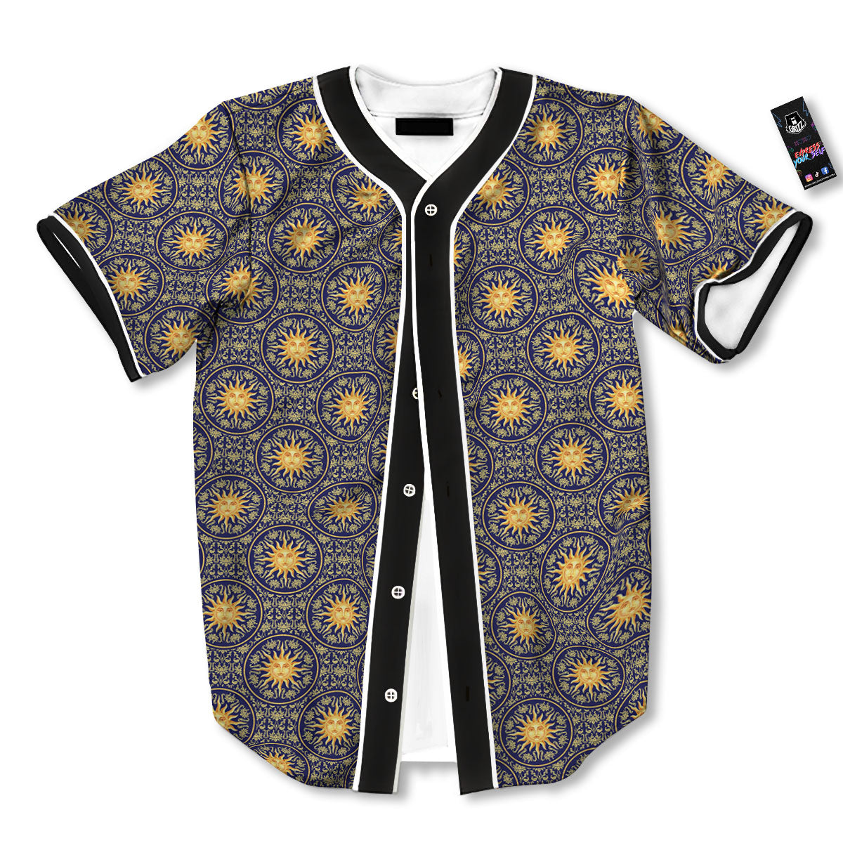 Celestial Gold And Blue Print Pattern Baseball Jersey-grizzshop