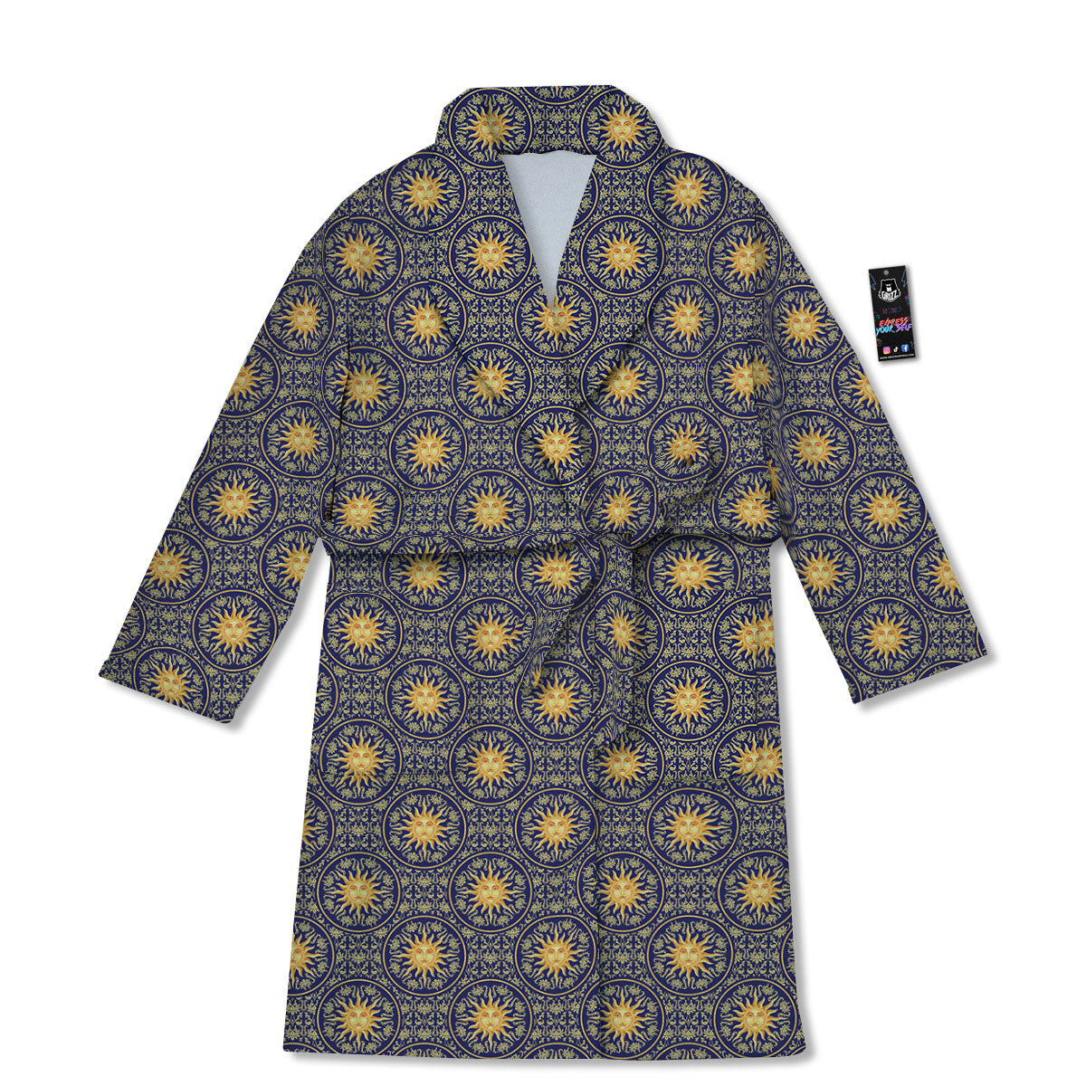 Celestial Gold And Blue Print Pattern Bathrobe-grizzshop