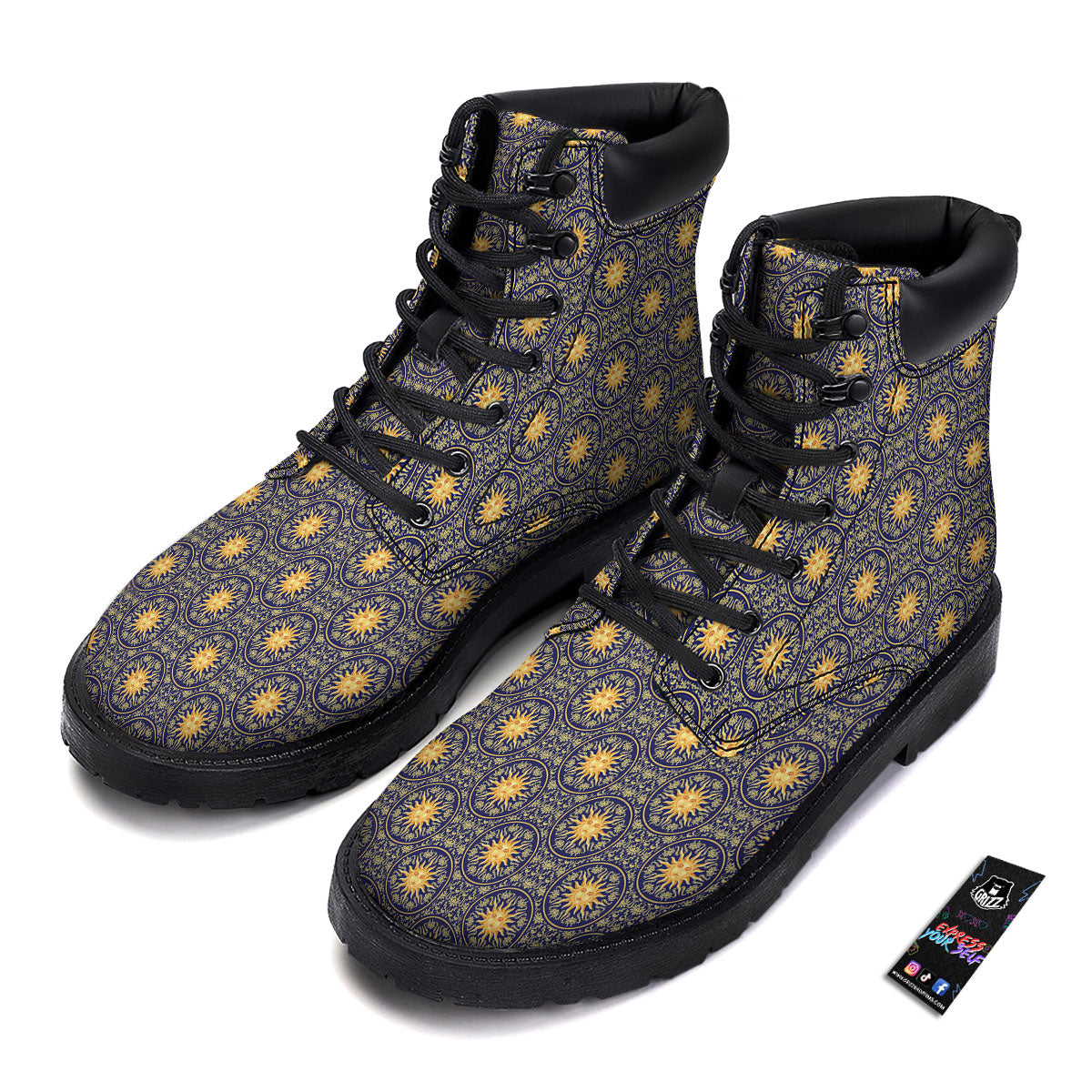 Celestial Gold And Blue Print Pattern Boots-grizzshop