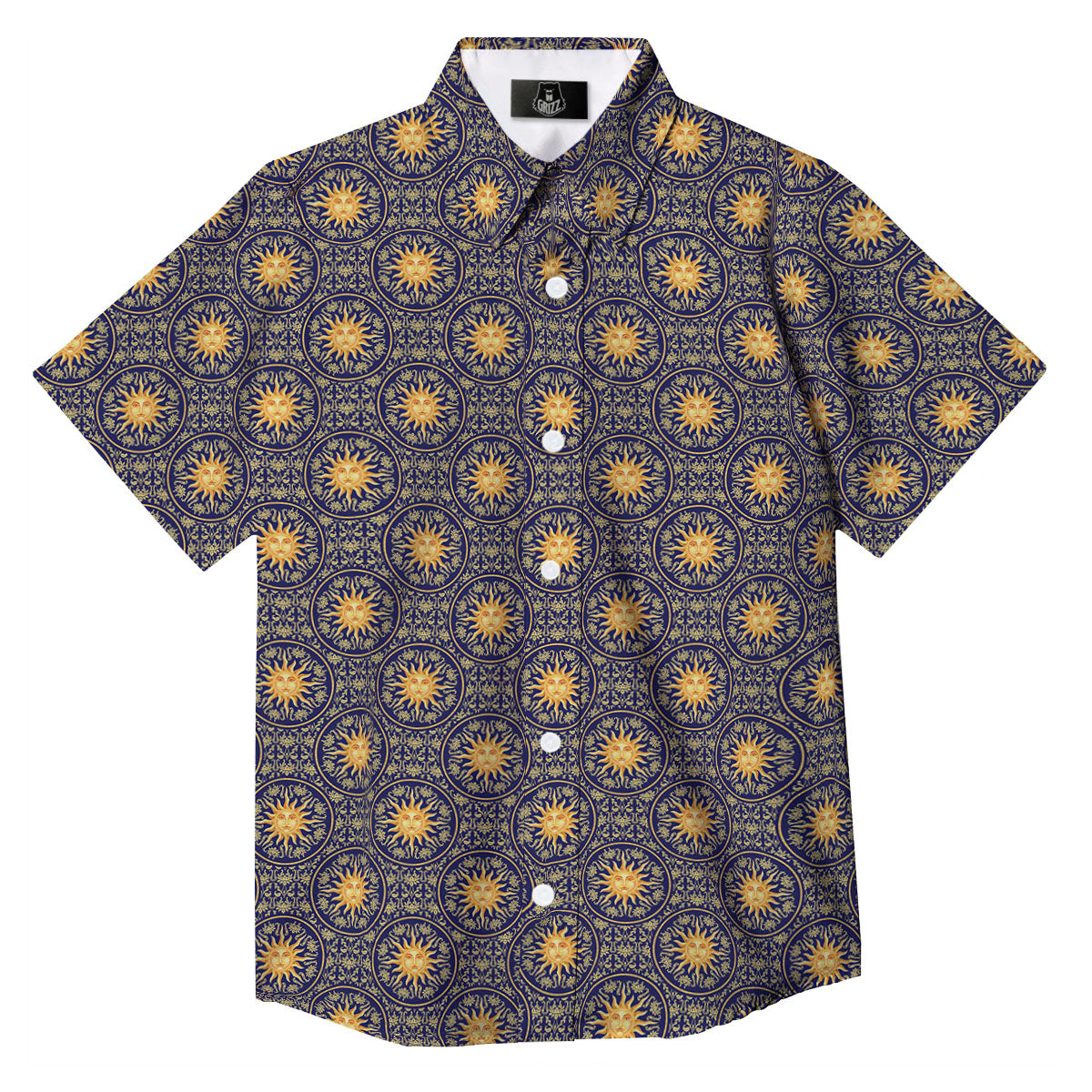 Celestial Gold And Blue Print Pattern Button Up Shirt-grizzshop