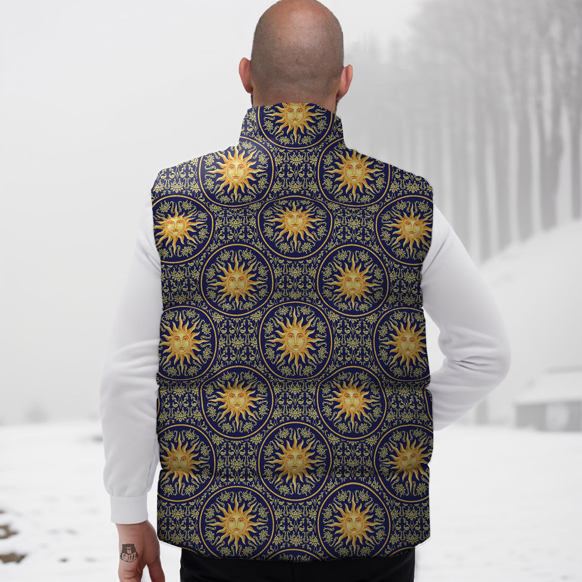 Celestial Gold And Blue Print Pattern Down Vest