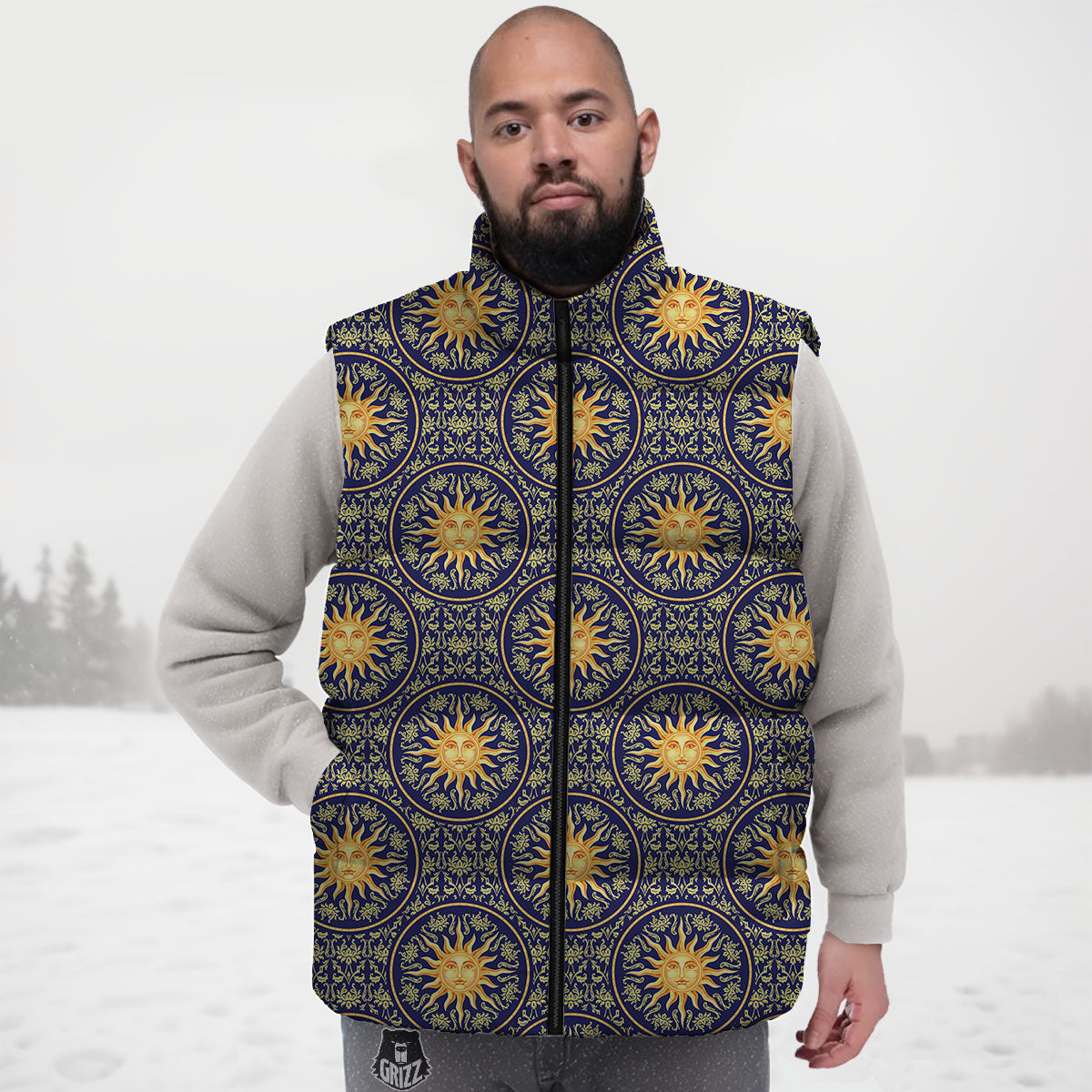 Celestial Gold And Blue Print Pattern Down Vest