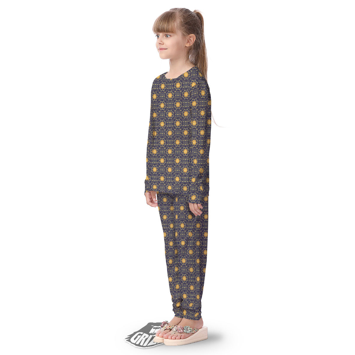 Celestial Gold And Blue Print Pattern Kid's Pajamas-grizzshop