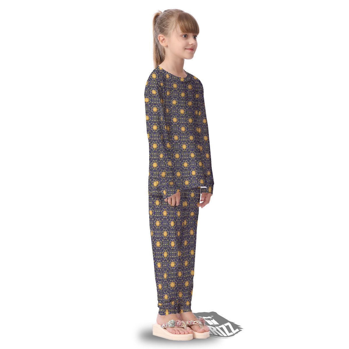 Celestial Gold And Blue Print Pattern Kid's Pajamas-grizzshop