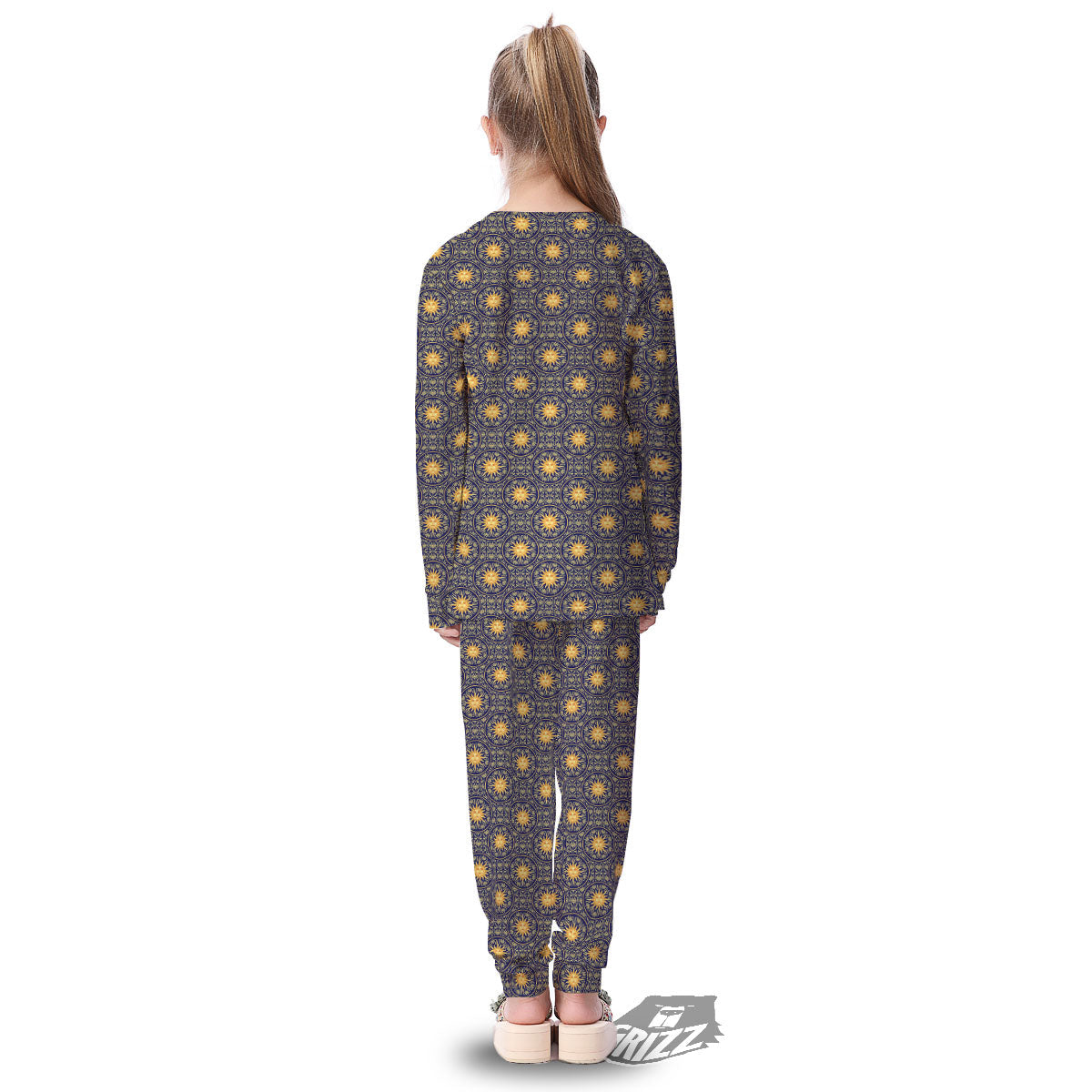Celestial Gold And Blue Print Pattern Kid's Pajamas-grizzshop
