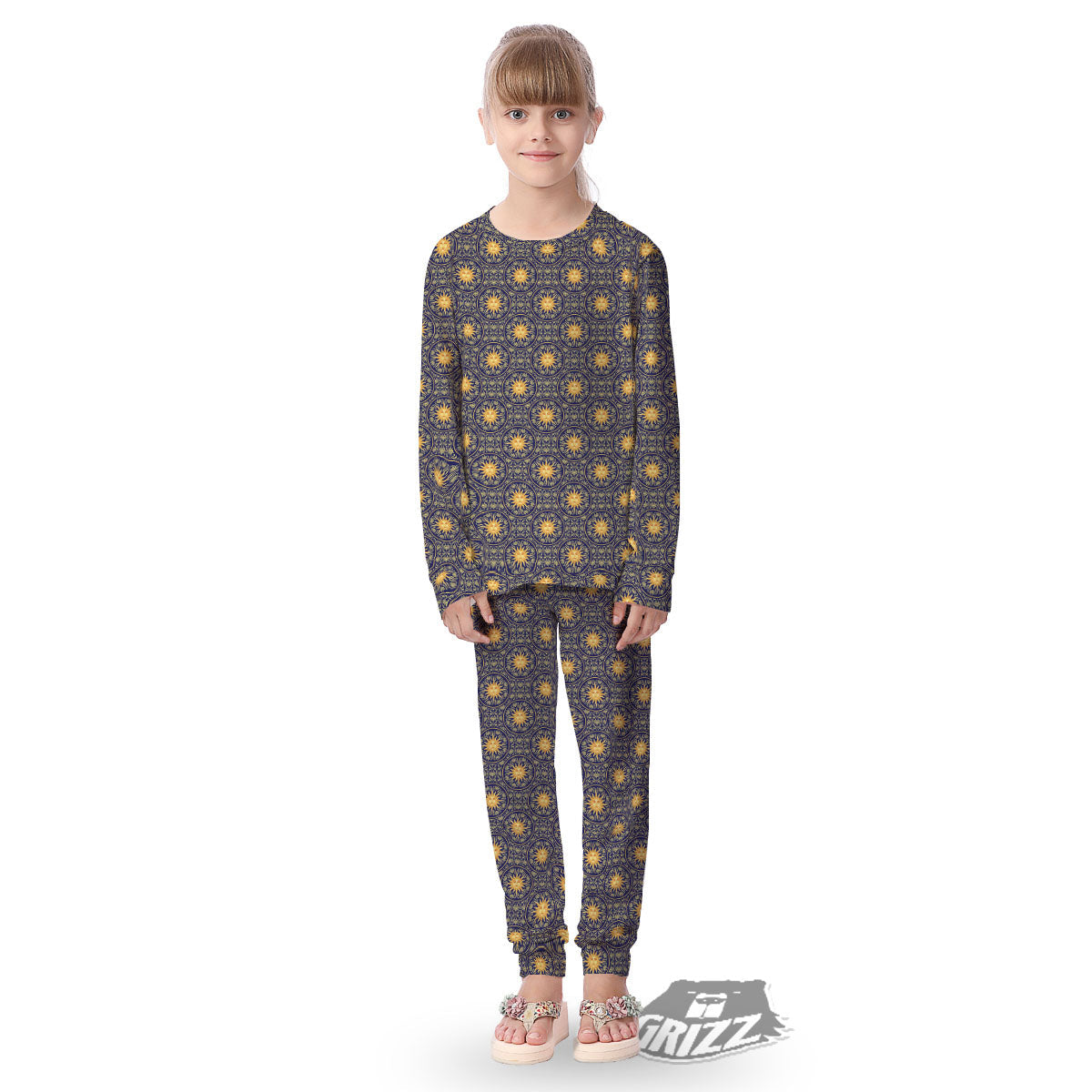 Celestial Gold And Blue Print Pattern Kid's Pajamas-grizzshop