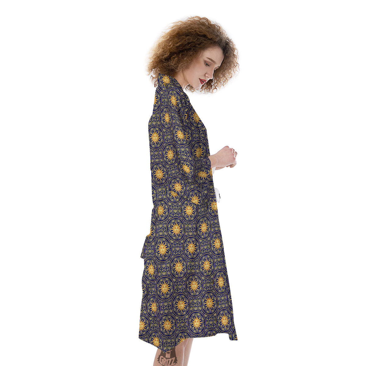 Celestial Gold And Blue Print Pattern Kimono-grizzshop