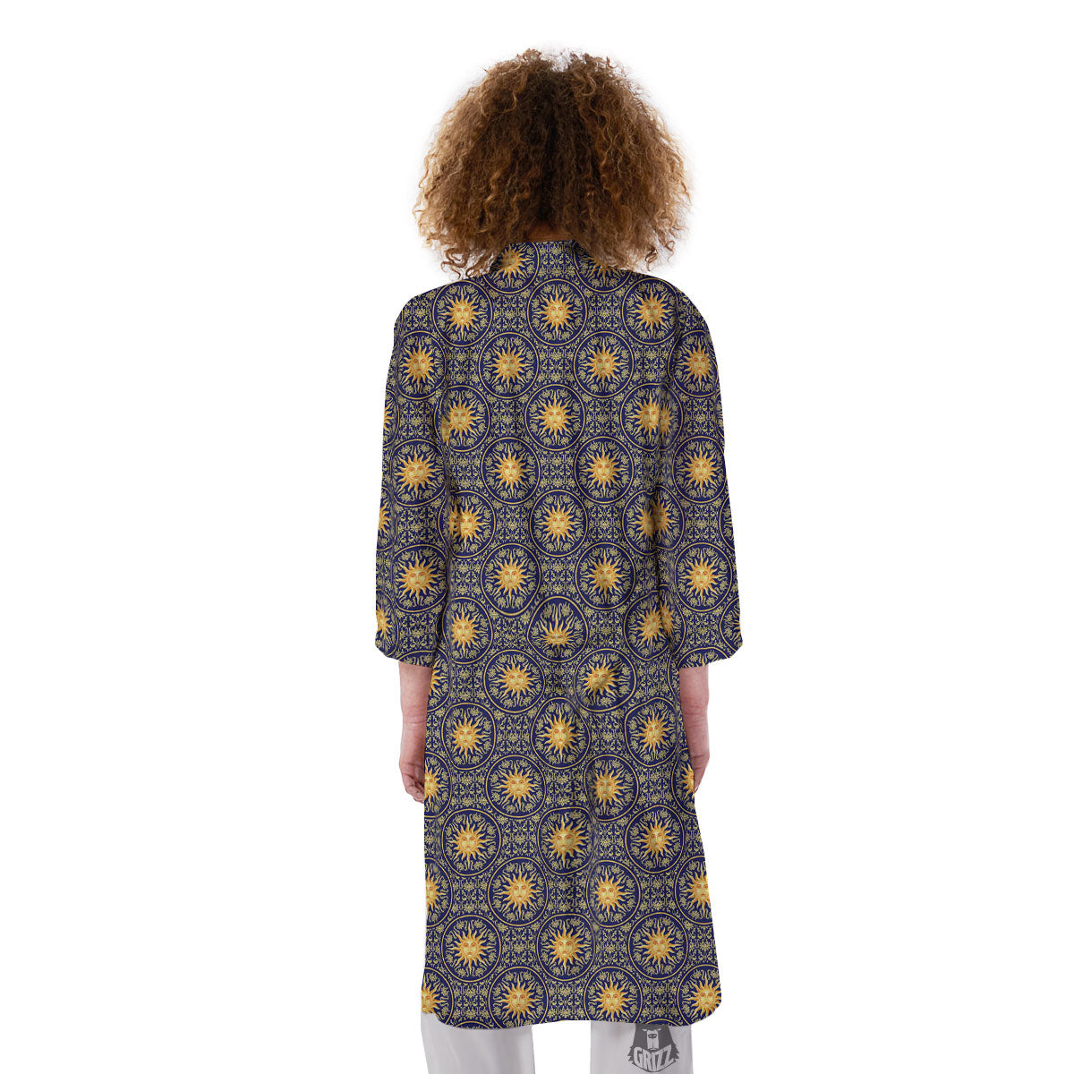 Celestial Gold And Blue Print Pattern Kimono-grizzshop