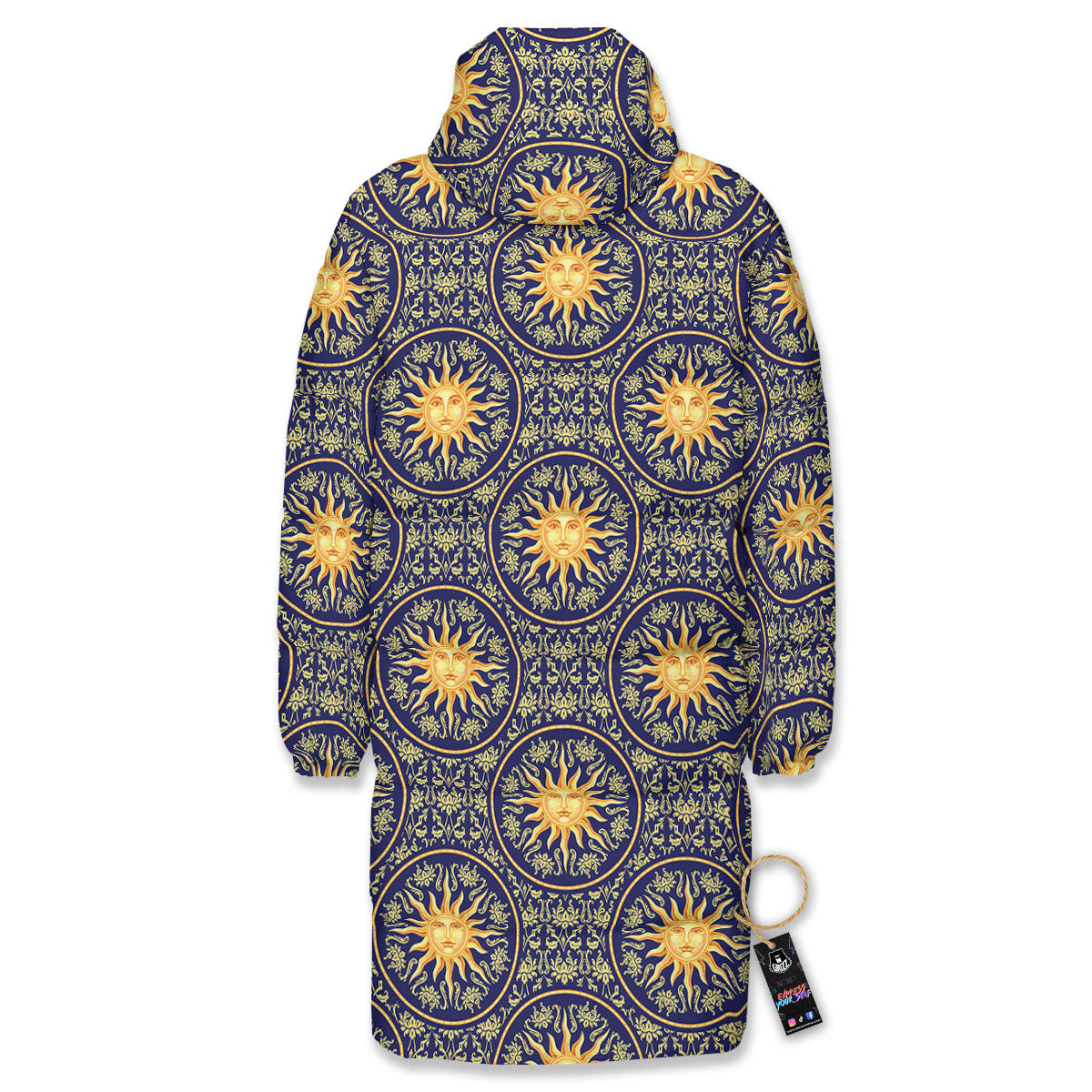 Celestial Gold And Blue Print Pattern Long Down Jacket-grizzshop