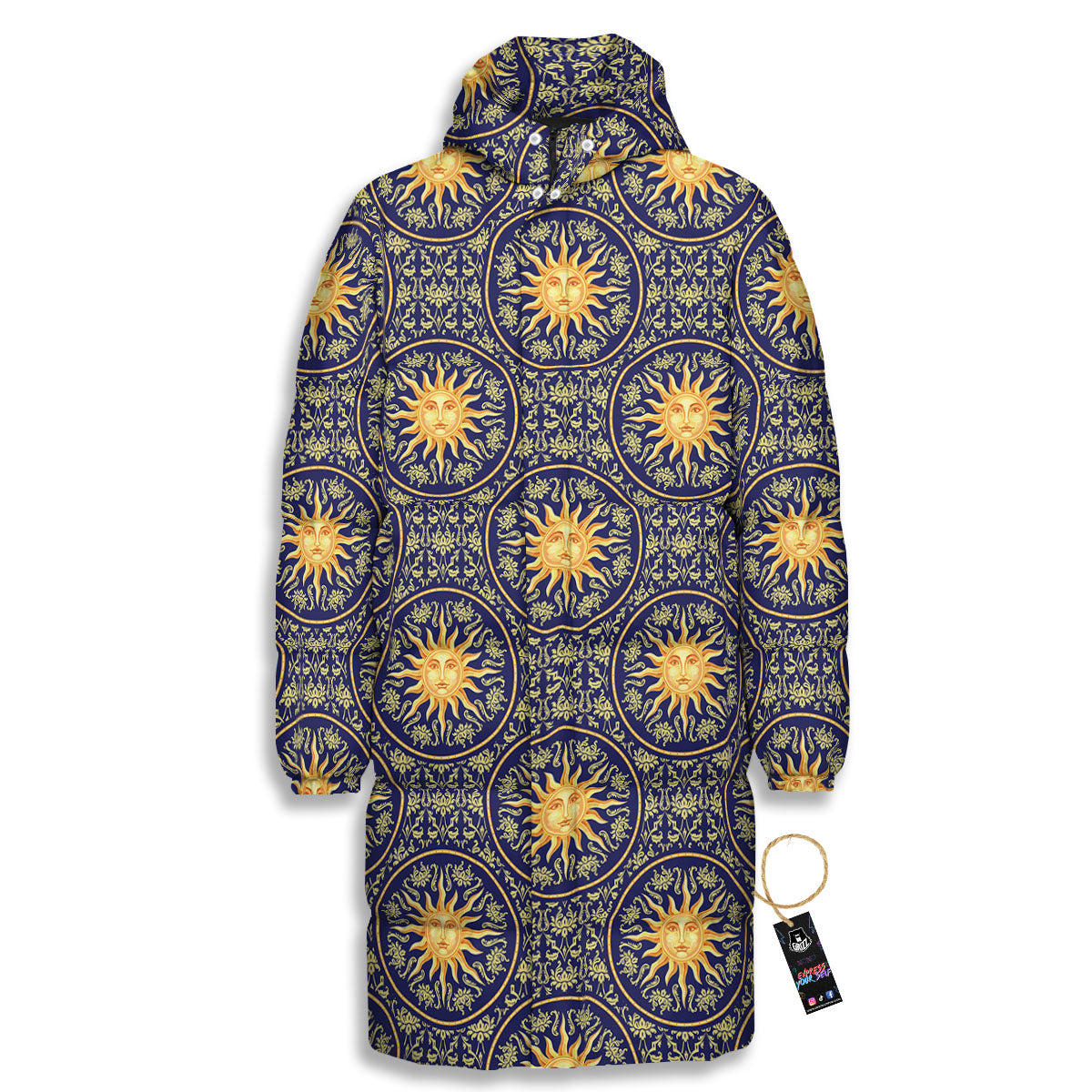 Celestial Gold And Blue Print Pattern Long Down Jacket-grizzshop