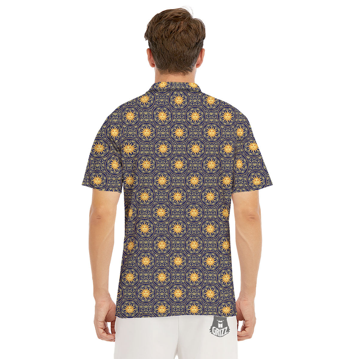Celestial Gold And Blue Print Pattern Men's Golf Shirts-grizzshop