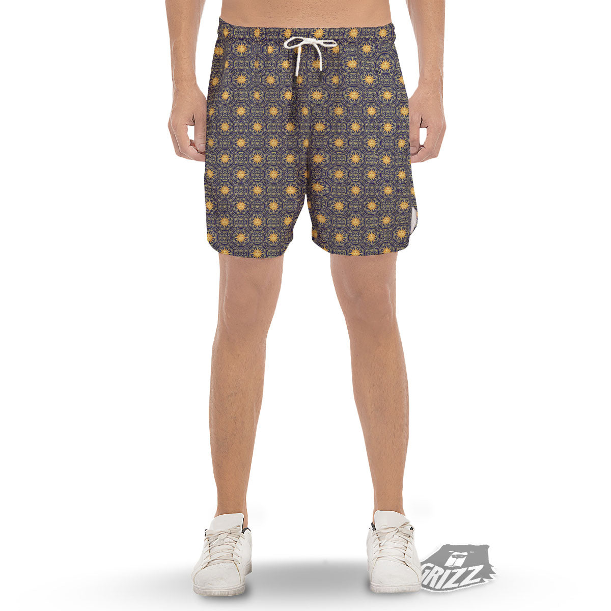 Celestial Gold And Blue Print Pattern Men's Gym Shorts-grizzshop