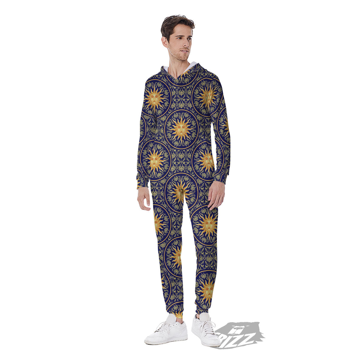 Celestial Gold And Blue Print Pattern Men's Jumpsuit-grizzshop