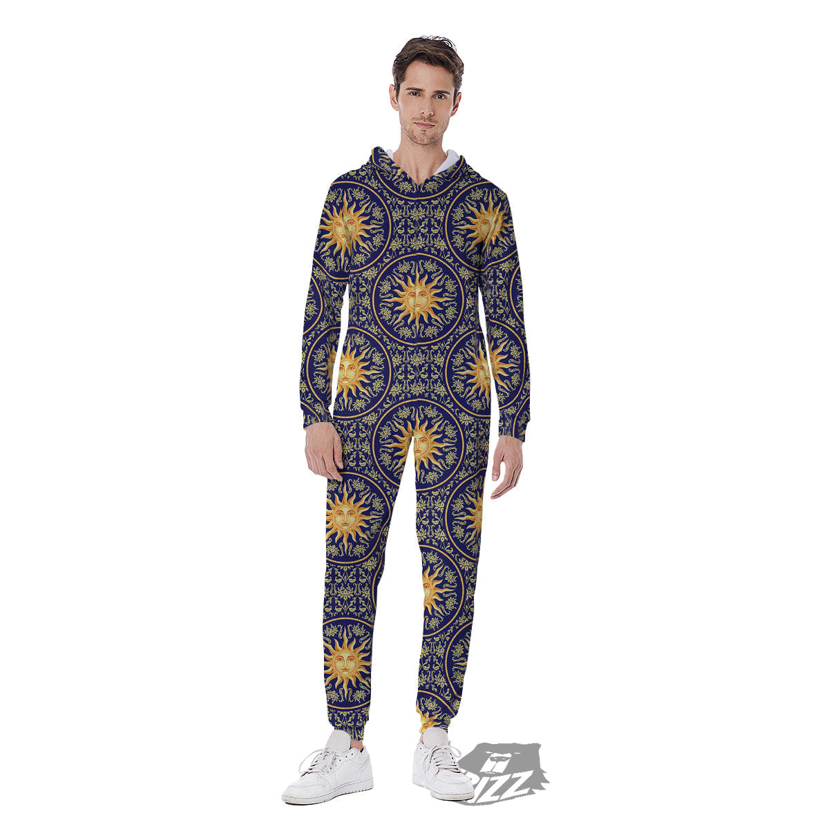 Celestial Gold And Blue Print Pattern Men's Jumpsuit-grizzshop