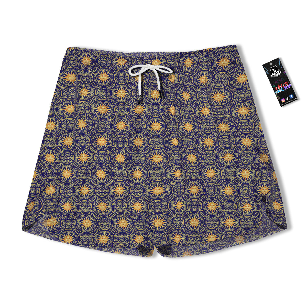Celestial Gold And Blue Print Pattern Men's Running Shorts-grizzshop