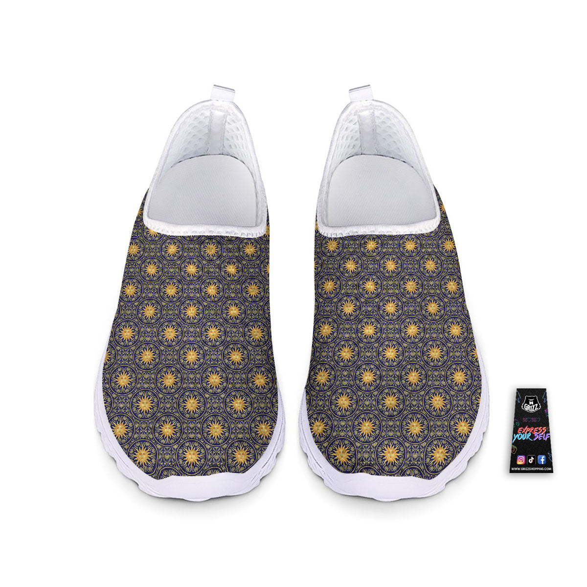 Celestial Gold And Blue Print Pattern Nurse Shoes-grizzshop