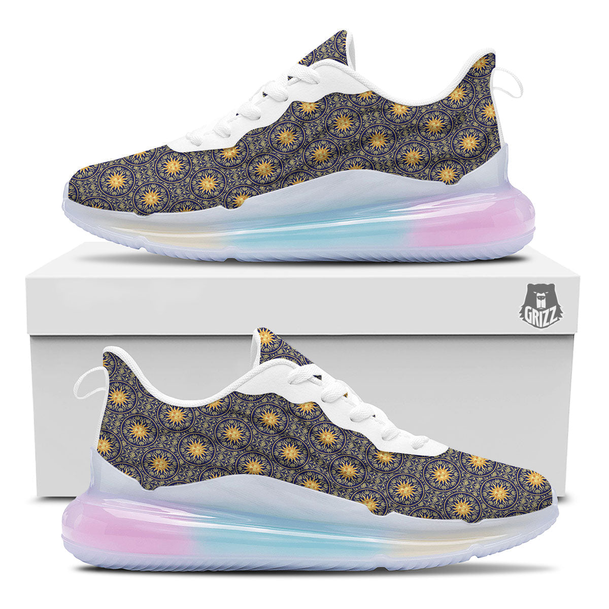 Celestial Gold And Blue Print Pattern Running Sneakers-grizzshop