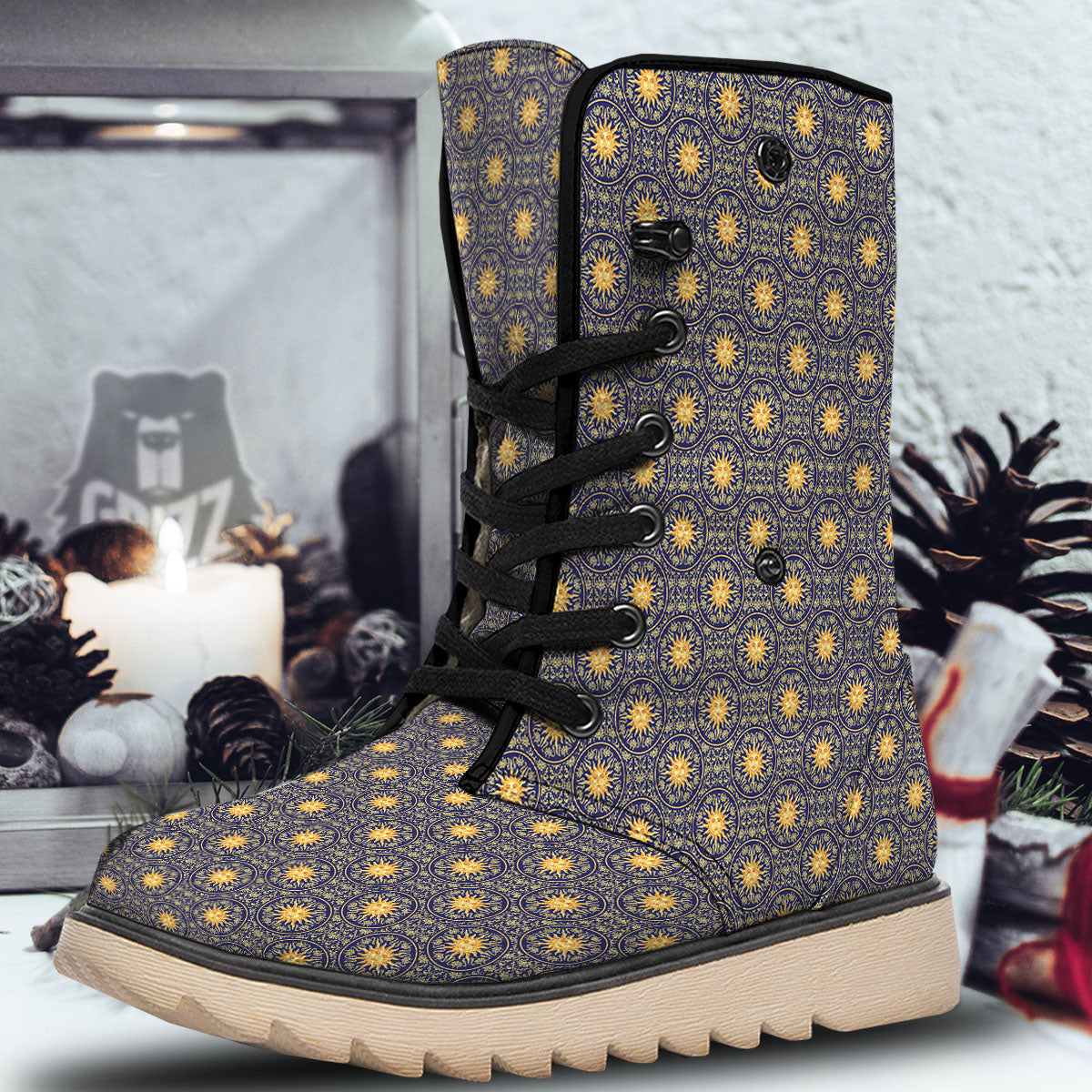 Celestial Gold And Blue Print Pattern Snow Boots-grizzshop