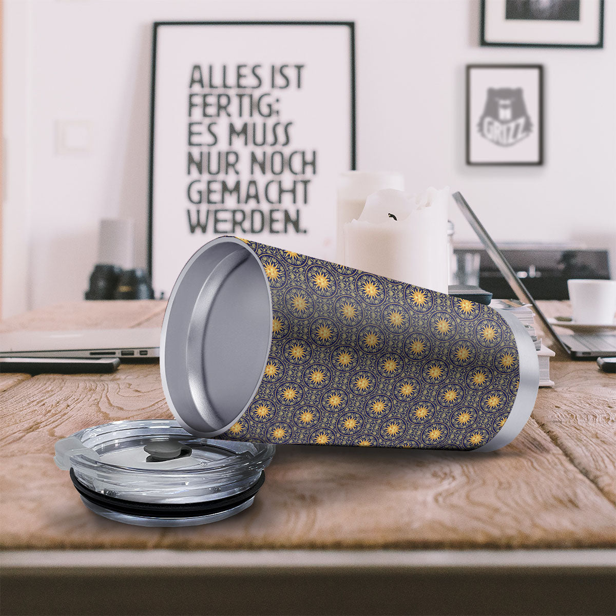 Celestial Gold And Blue Print Pattern Tumbler-grizzshop