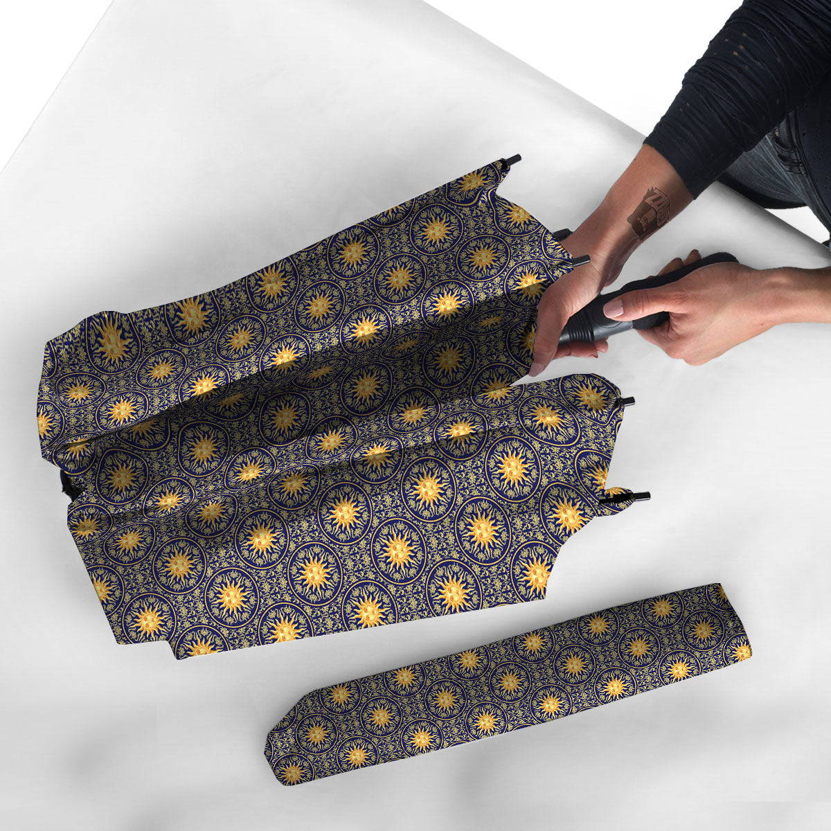 Celestial Gold And Blue Print Pattern Umbrella-grizzshop