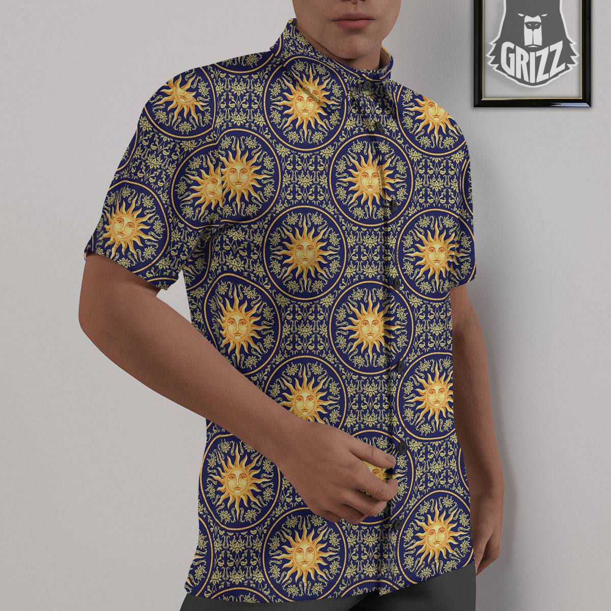 Celestial Gold And Blue Print Pattern Untucked Shirts-grizzshop