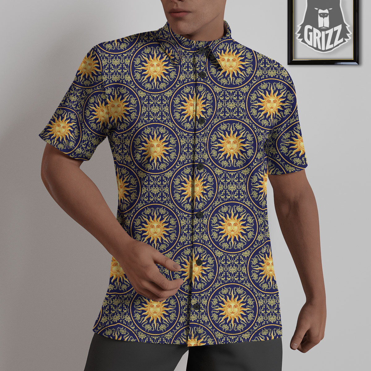 Celestial Gold And Blue Print Pattern Untucked Shirts-grizzshop