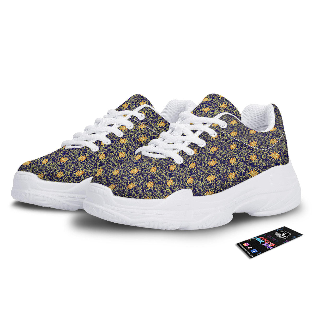 Celestial Gold And Blue Print Pattern White Chunky Shoes-grizzshop
