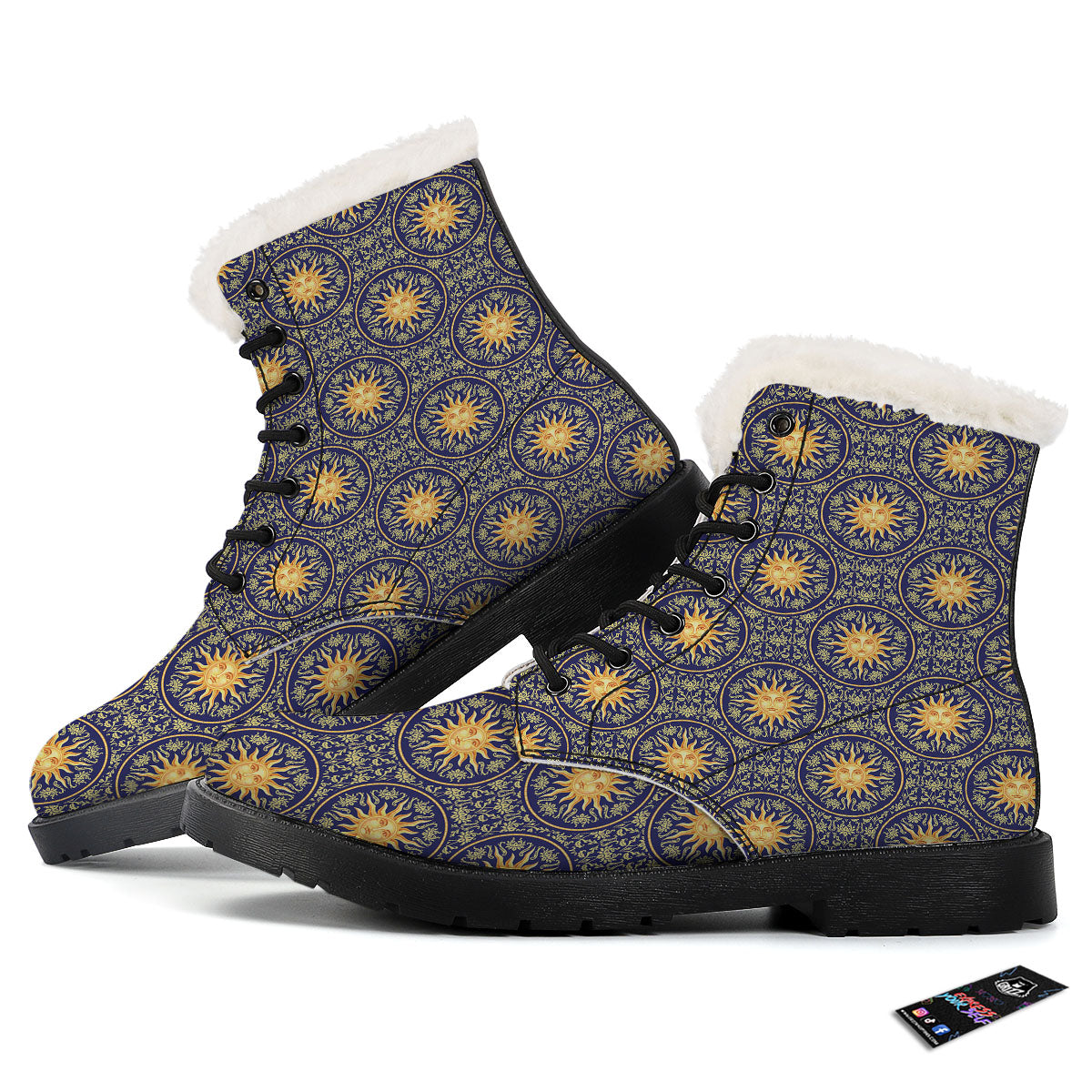 Celestial Gold And Blue Print Pattern Winter Boots-grizzshop