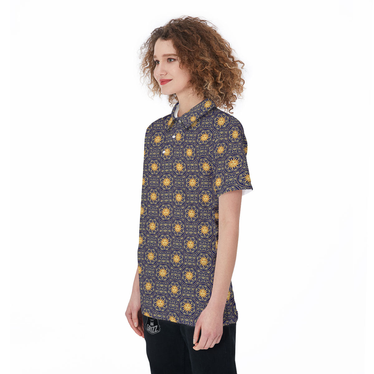 Celestial Gold And Blue Print Pattern Women's Golf Shirts-grizzshop