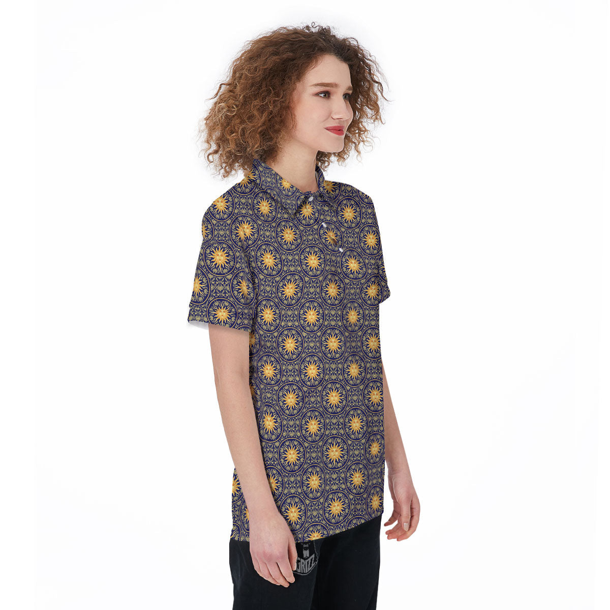 Celestial Gold And Blue Print Pattern Women's Golf Shirts-grizzshop