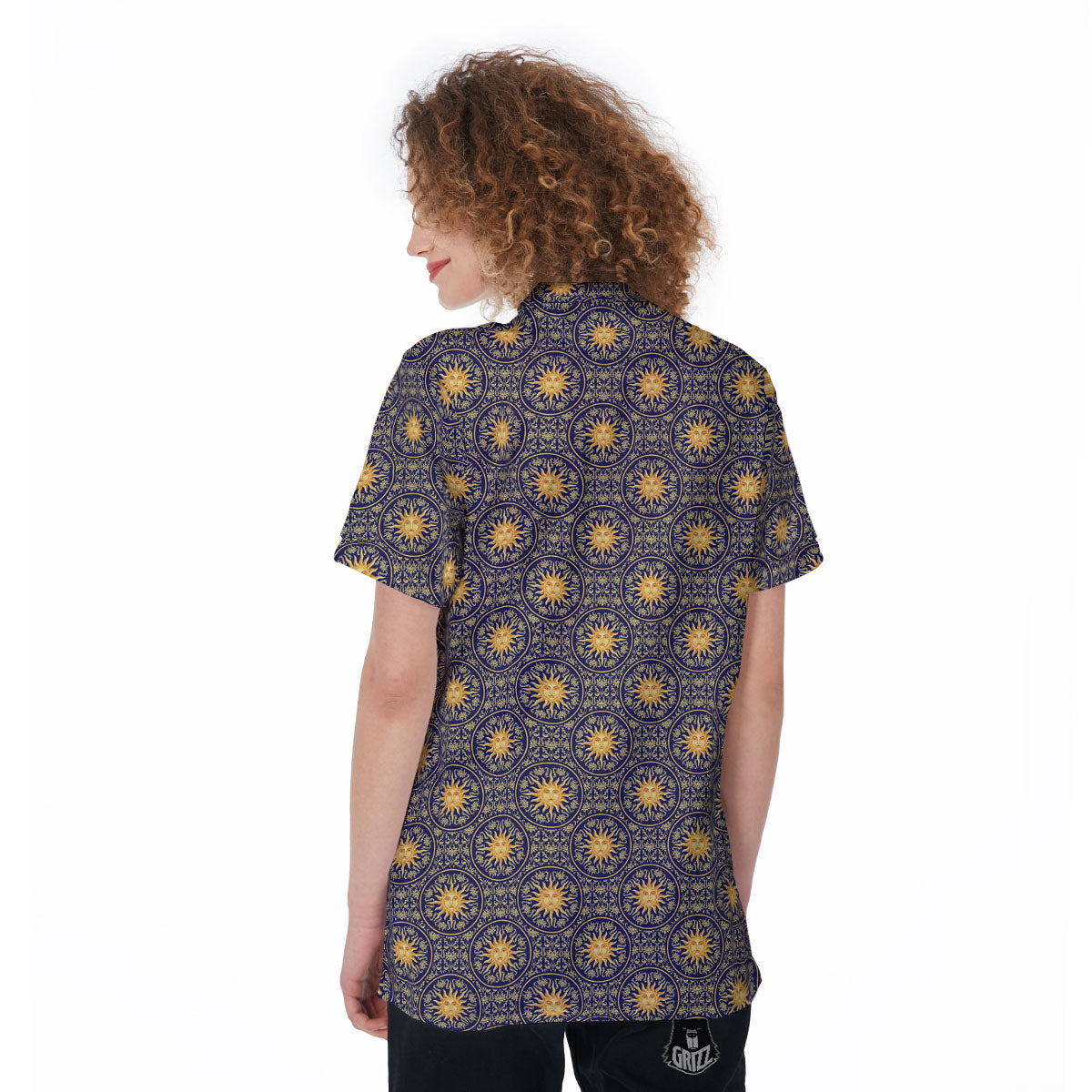 Celestial Gold And Blue Print Pattern Women's Golf Shirts-grizzshop