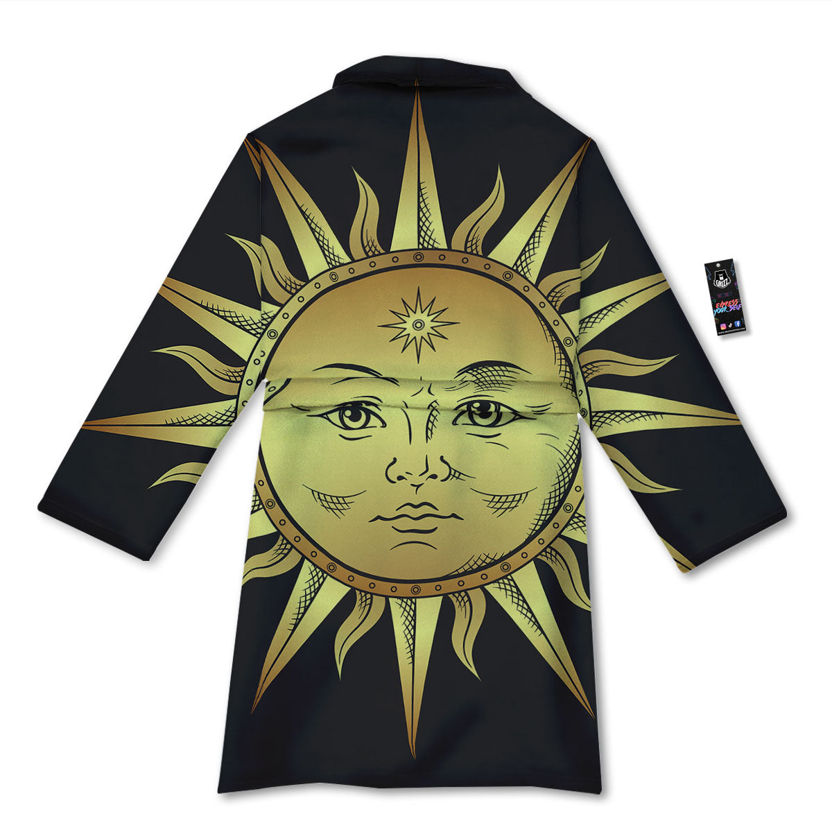 Celestial Sun Gold And Black Print Bathrobe-grizzshop